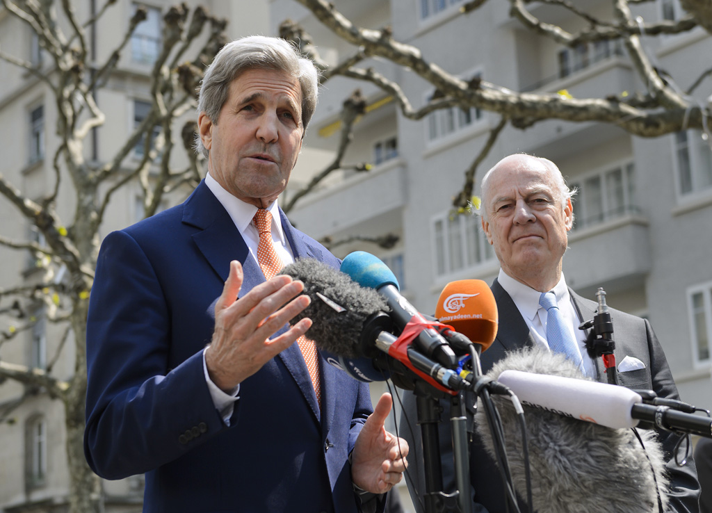 John Kerry und Staffan de Mistura in Genf (2.5.)