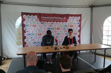 Pressekonferenz von Lukaku nach dem Lukaku gibt den Pressevertretern Interviews nach dem letzten öffentlichen Training der Roten Teufel vor der EM