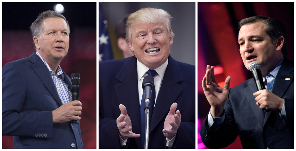 Donald Trump (Mitte) hat sich gegen Ted Cruz (l.) und John Kasich durchgesetzt