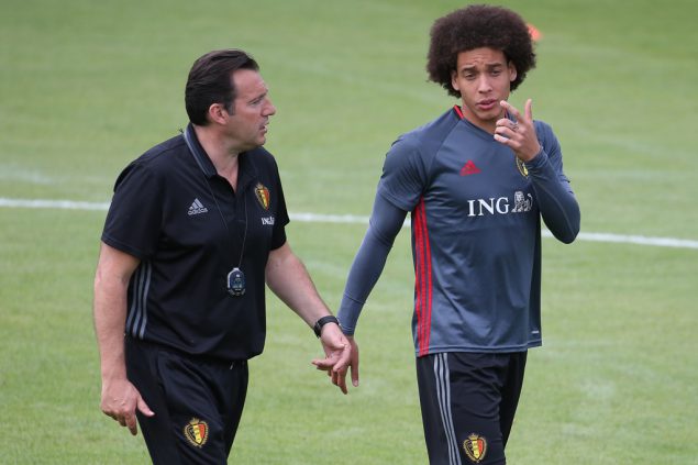 Trainer Marc Wilmots und Axel Witsel beim Training in Lausanne (27.5.)