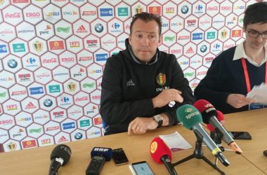 Trainer Marc Wilmots auf der Pressekonferenz nach dem letzten öffentlichen Training der Roten Teufel vor der EM