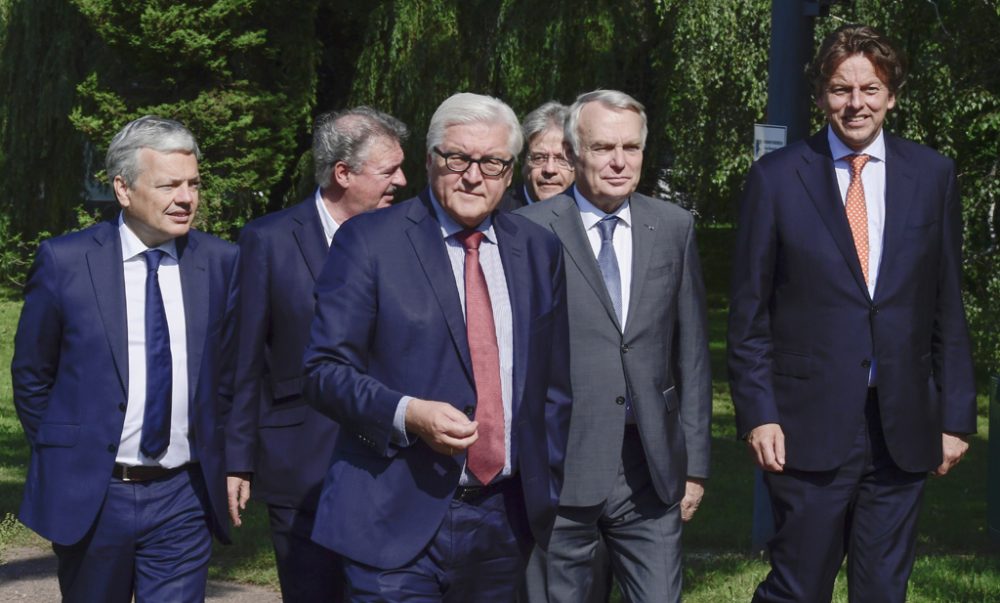 Außenminister der Gründerstaaten treffen sich in Berlin: Didier Reynders, Jean Asselborn, Frank-Walter Steinmeier, Paolo Gentiloni, Jean-Marc Ayrault und Bert Koenders