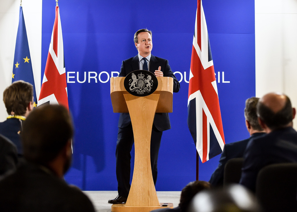 Der scheidende britische Premier David Cameron wärhend einer Pressekonferenz nach Tag 1 des EU-Gipfels in Brüssel (28.6.2016)