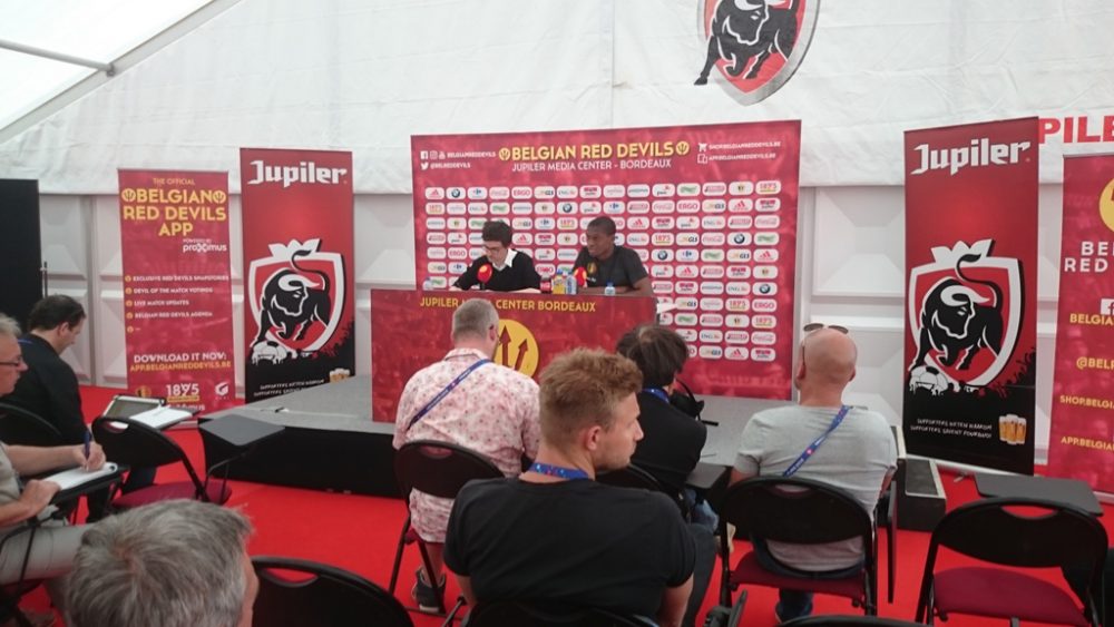 Ex-AS-Spieler Christian Kabasele bei der Pressekonferenz der Roten Teufel