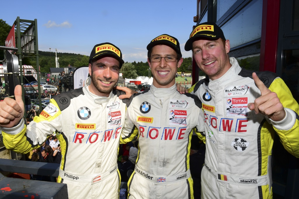Sieger des 24-Stunden-Rennens von Spa: Philipp Eng, Alexander Sims und Maxime Martin (Rowe Racing BMW M6 F13 GT3 #99)