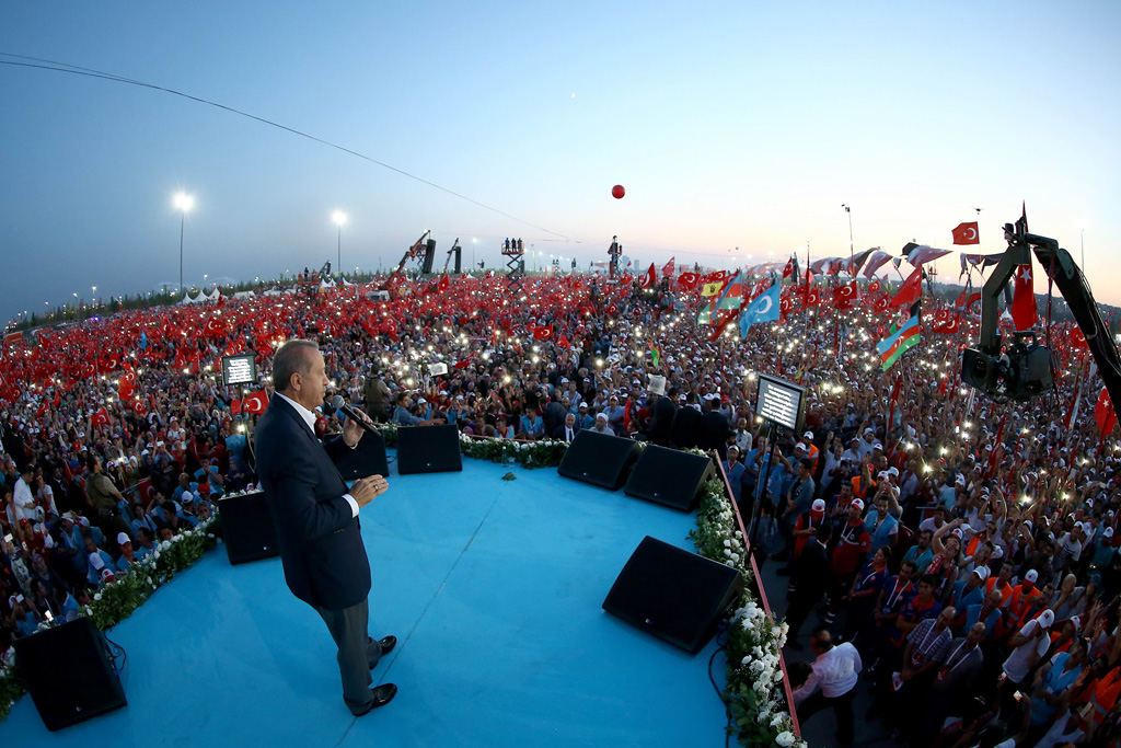 Präsident Recep Tayyip Erdogan bei der Kundgebung gegen den Putsch in der Türkei