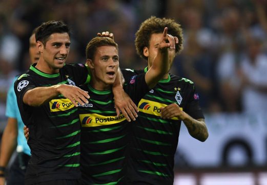 Lars Stindl, Thorgan Hazard und Fabian Johnson freuen sich über den 6:1-Sieg gegen die Young Boys Bern