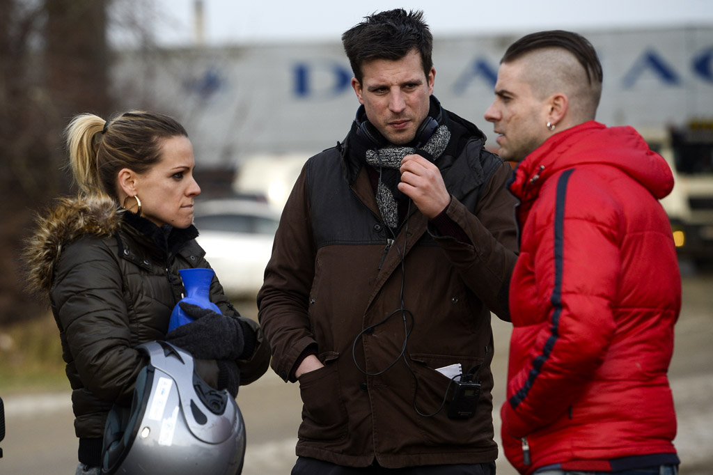 Dreharbeiten zu "D'Ardennen" in Antwerpen (Januar 2015): Regisseur Robin Pront (Mitte) mit Veerle Baetens und Kevin Janssens