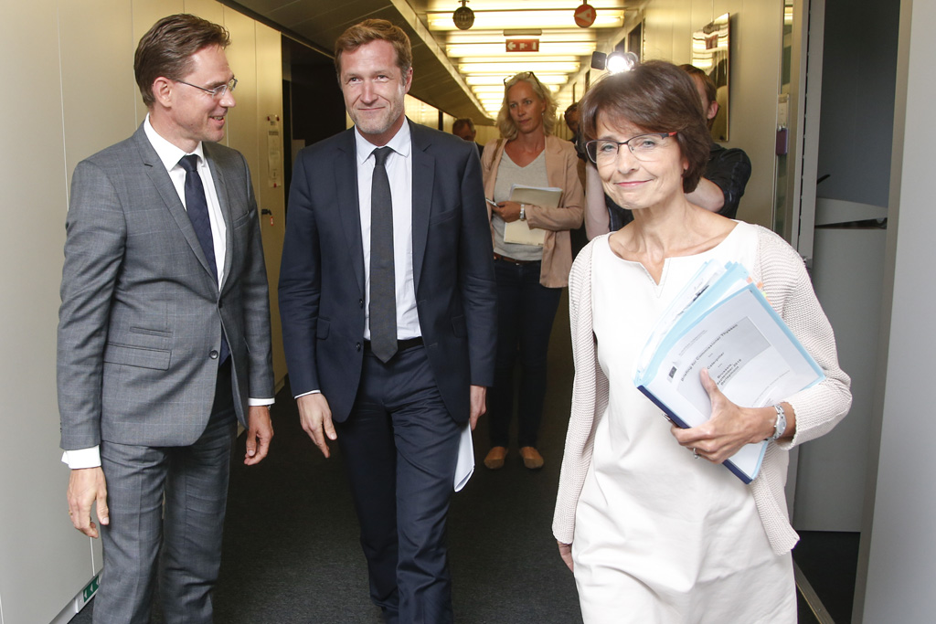 EU-Kommissionsvize Jyrki Katainen, Paul Magnette und Marianne Thyssen in Brüssel
