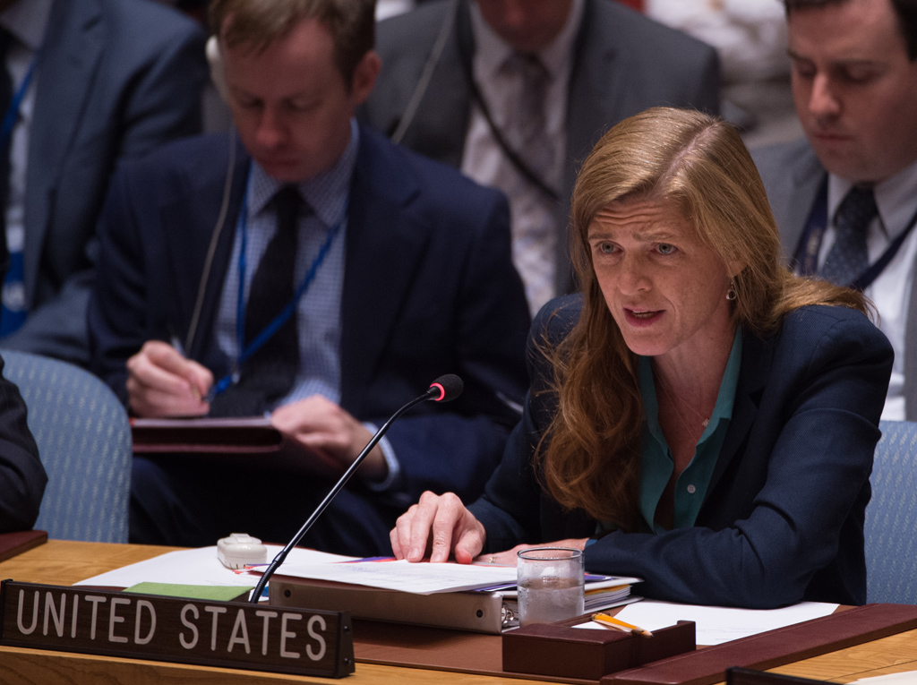 Samantha Power, US-Botschafterin bei der UNO: "Was Russland fördert und unterstützt, ist nicht Terrorbekämpfung, es ist Barbarei", sagte sie am Sonntag in New York