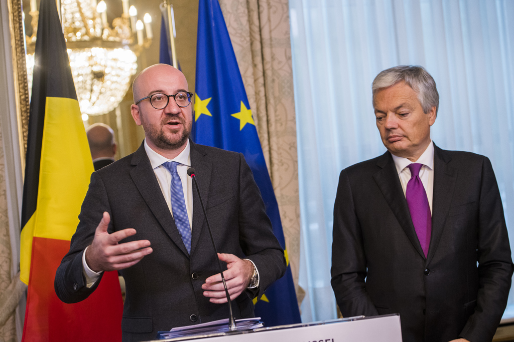Premierminister Charles Michel und Außenminister Didier Reynders bei der Pressekonferenz nach dem Konzertierungsausschuss in Brüssel