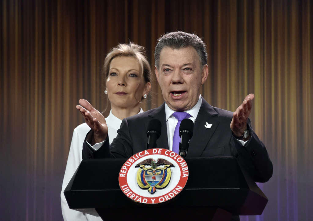 Juan Manuel Santos mit seiner Frau Maria Clemencia Rodriguez am 7.10.