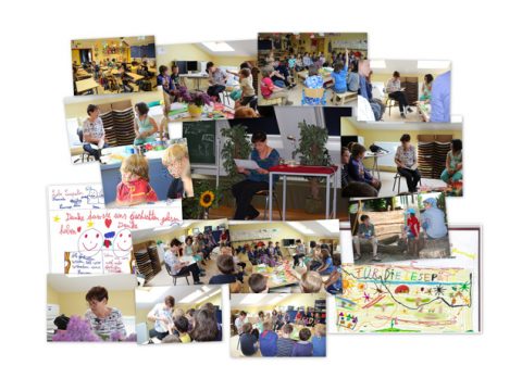 "Lesefreunde in der DG": Das Medienzentrum zeigt Bildcollagen der ehrenamtlichen Vorleser in Aktion