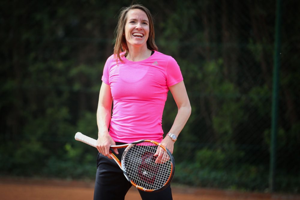 Justine Henin auf dem Trainingsplatz in Limelette (2015)