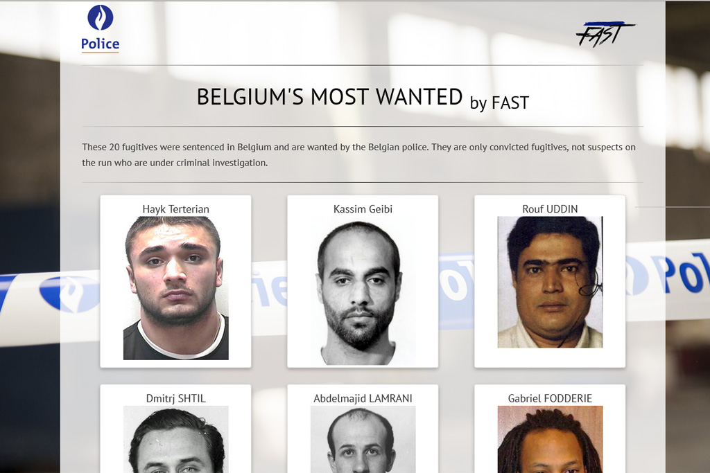 Screenshot der neuen Polizeiwebseite "Belgium's most wanted"