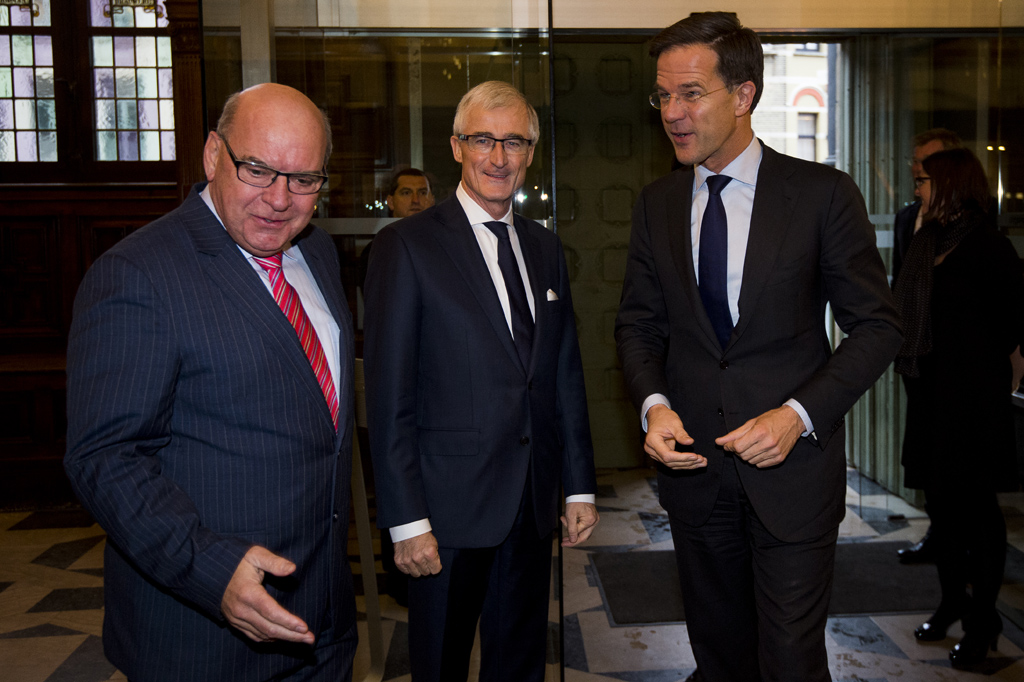 Der niederländische Ministerpräsident Mark Rutte zu Gast in Gent, im Gespräch mit dem Genter Bürgermeister Daniel Termont und dem flämischen Ministerpräsidenten Geert Bourgeois