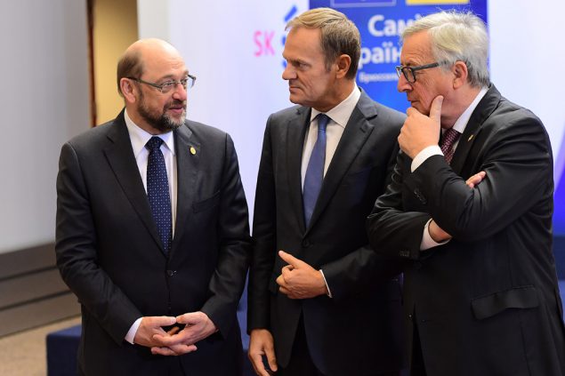 Europaparlamentspräsident Martin Schulz, EU-Ratspräsident Donald Tusk und EU-Kommissionschef Jean-Claude Juncker am Donnerstag in Brüssel