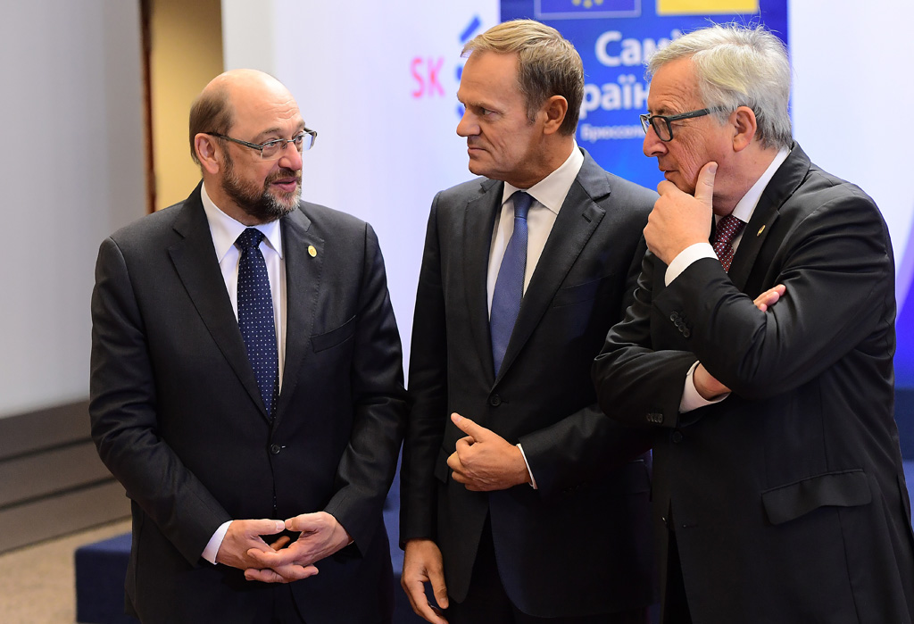 Europaparlamentspräsident Martin Schulz, EU-Ratspräsident Donald Tusk und EU-Kommissionschef Jean-Claude Juncker am Donnerstag in Brüssel