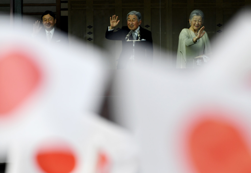 Kaiser Akihito und Kaiserin Michiko nach der Neujahrsansprache