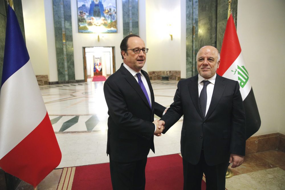 Frankreichs Präsident François Hollande mit dem irakischen Premier Haidar al-Abadi in Bagdad