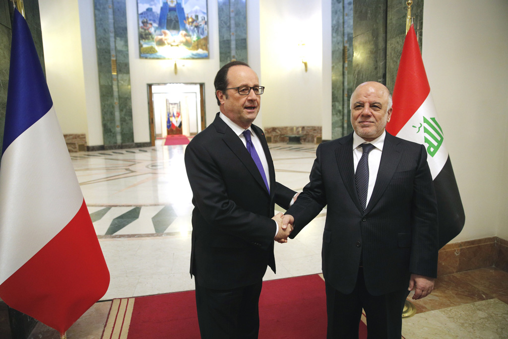 Frankreichs Präsident François Hollande mit dem irakischen Premier Haidar al-Abadi in Bagdad