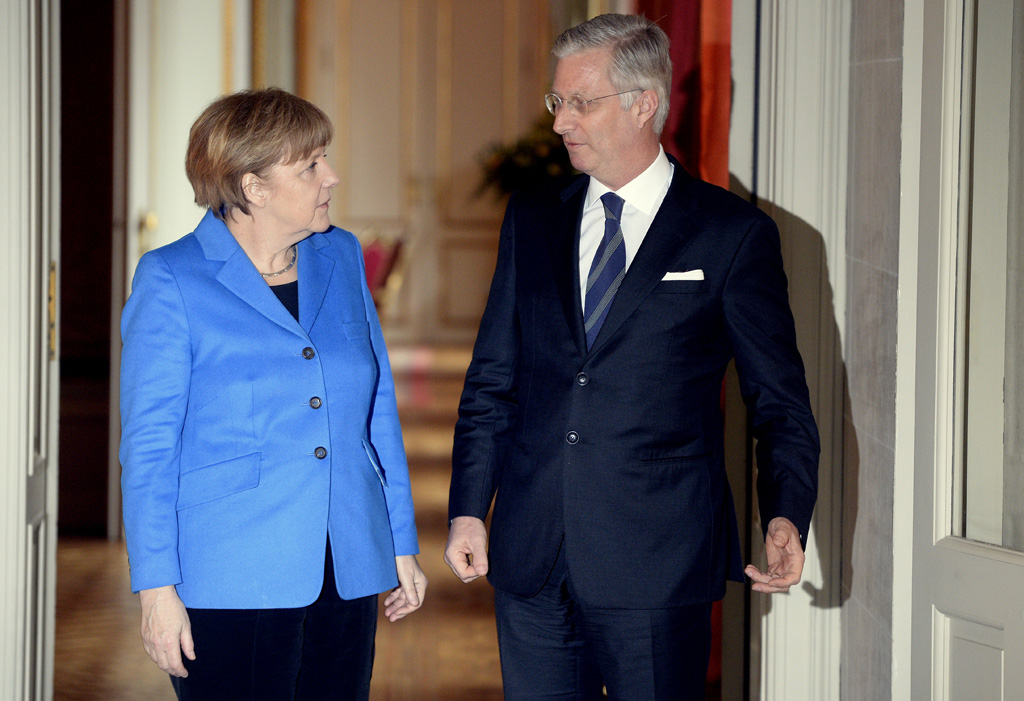 Angela Merkel und König Philippe im Schloss von Laeken (März 2015)