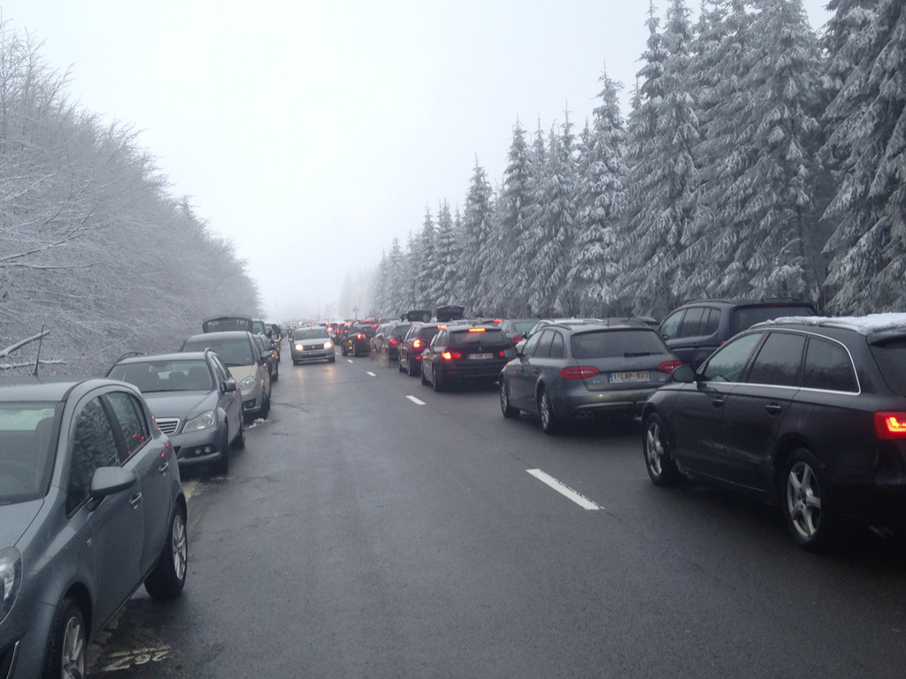 Stau im Hohen Venn (15. Januar 2017)