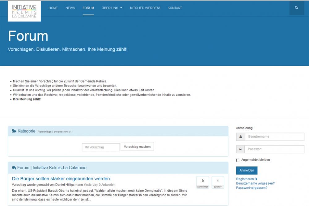Das Online-Forum der Initiative Kelmis