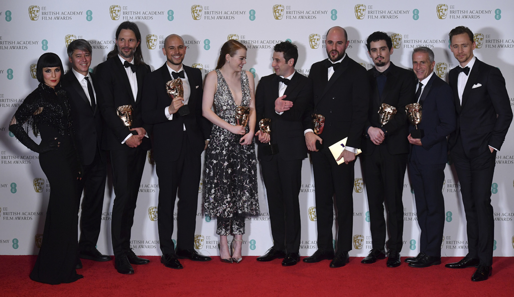 Die Lal La Land-Crew am Sonntag in London bei den Britischen Filmpreisen