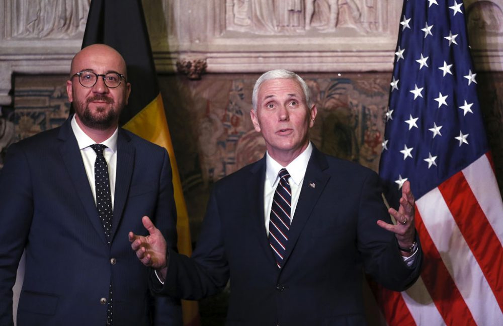 Der US-Vizepräsident Mike Pence zu Besuch bei Premierminister Charles Michel (19. Februar 2017)