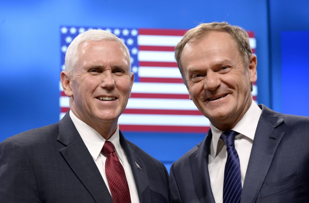 US-Vizepräsident Mike Pence und Ratspräsident Donald Tusk am Montag in Brüssel