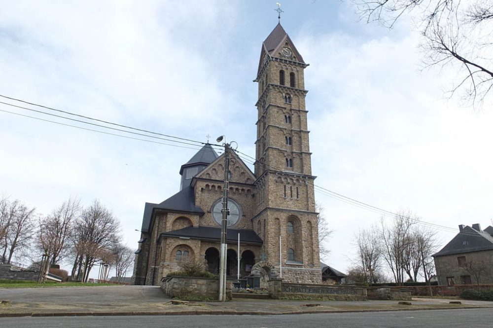 Gefällte Blutbuchen vor der Bütgenbacher Kirche