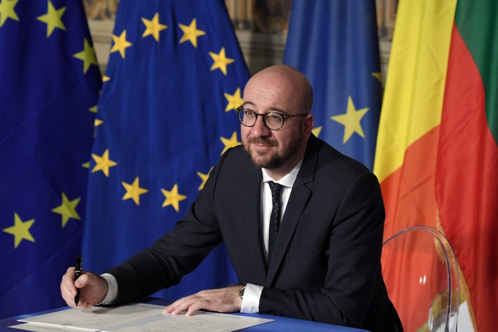 Premierminister Charles Michel bei der Unterzeichnung der Erklärung von Rom