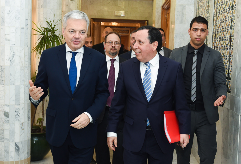 Außenminister Didier Reynders mit seinem tunesischen Amtskollegen Khemaies Jhinaoui am Mittwoch in Tunis