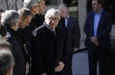 EU-Ratspräsident Donald Tusk und EU-Kommissionspräsident Jean-Claude Juncker bei der Gedenkfeier am Schumanplatz