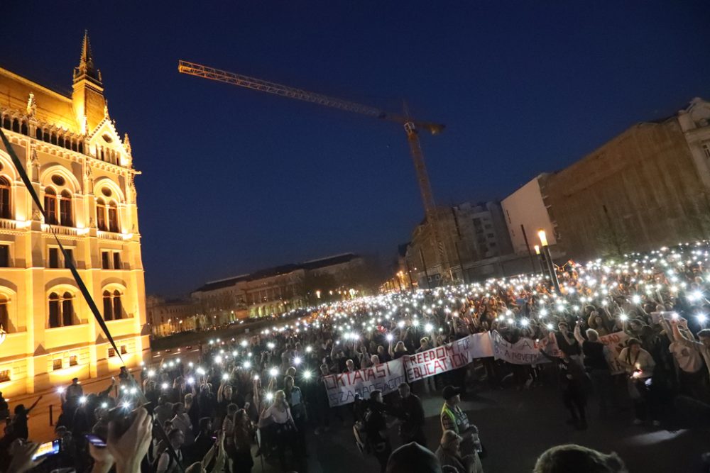 Demonstration für freie Bildung in Budapest (2. April 2017)