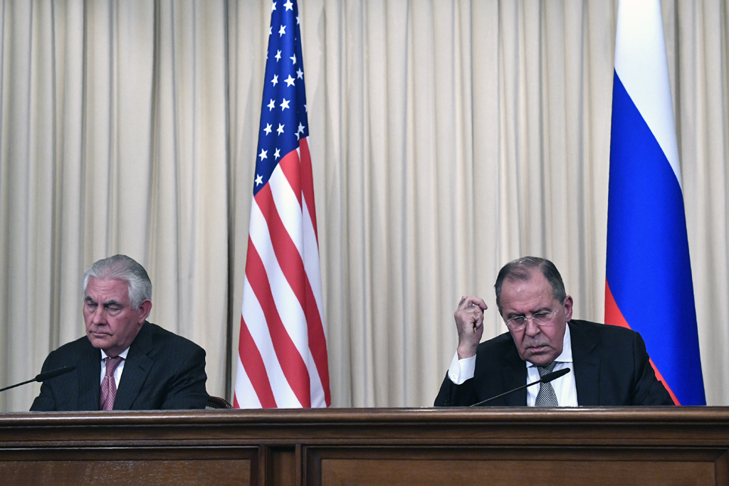 Pressekonferenz mit US-Außenminister Rex Tillerson und seinem russischen Amtskollegen Sergej Lawrow am Mittwoch in Moskau