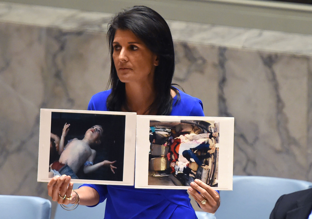 Die UN-Botschafterin der USA Nikki Haley während der Dringlichkeitssitzung des Weltsicherheitsrats