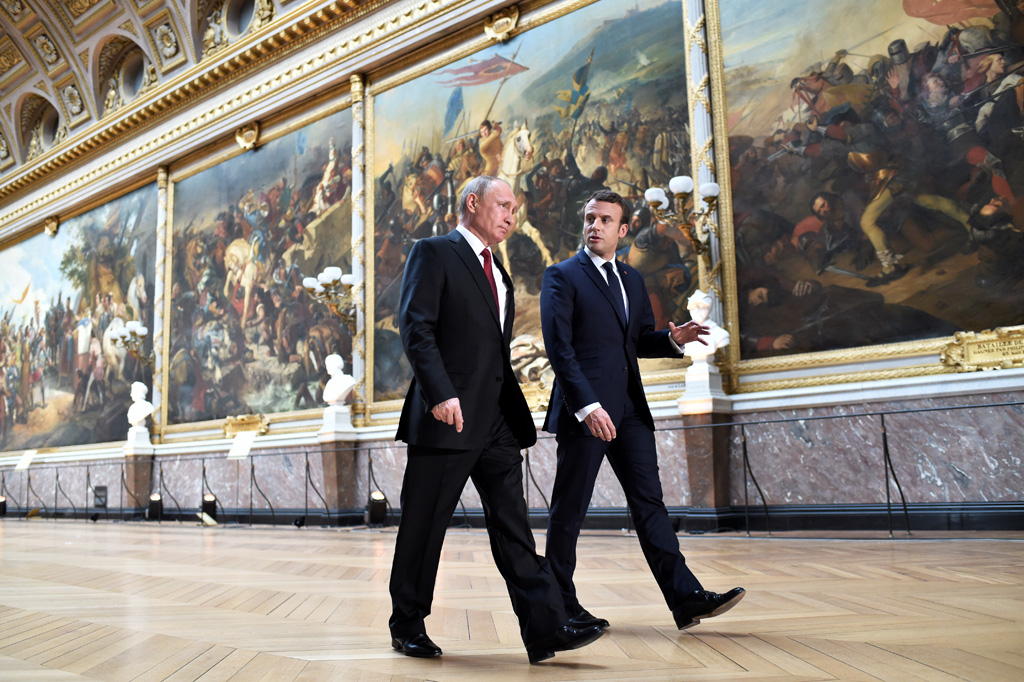 Wladimir Putin und Emmanuel,Macron im Schloss von Versailles (29.5.2017)