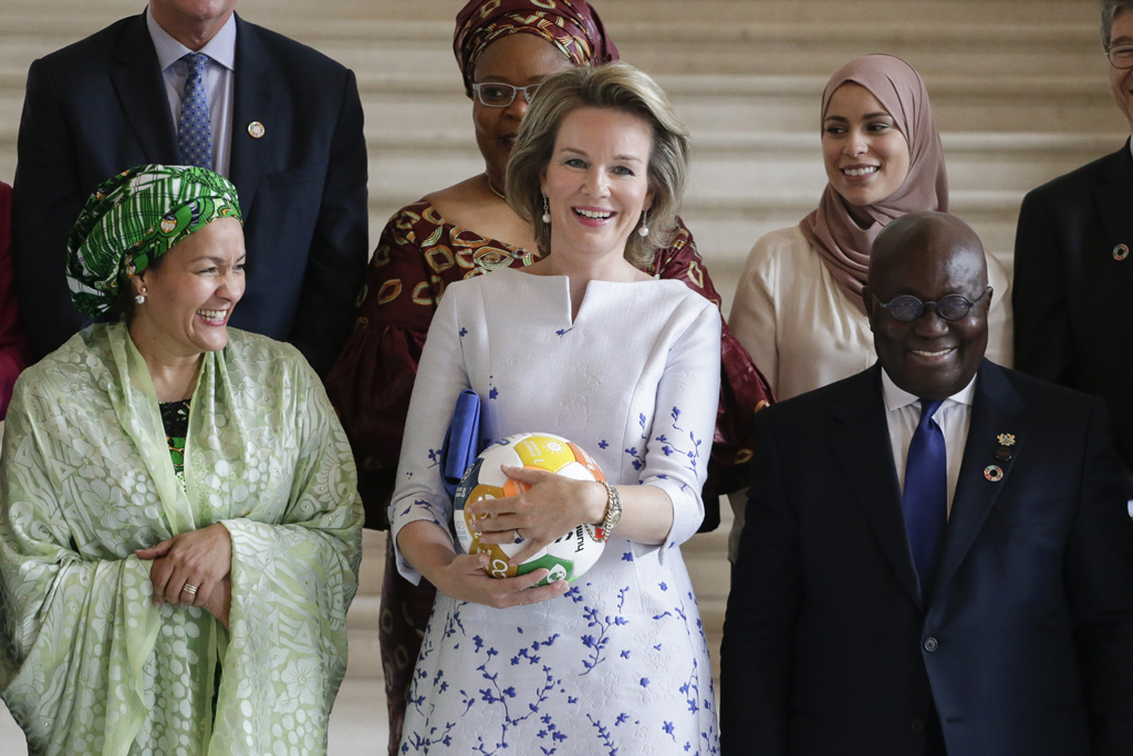 Königin Mathilde (Mitte) mit der stellvertretenden UN-Generalsekretärin Amina Mohamed und Ghanas Präsident Nana Akufo Addo