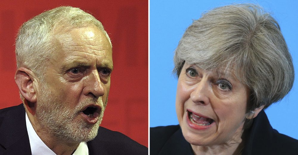 Jeremy Corbyn (l.), Theresa May