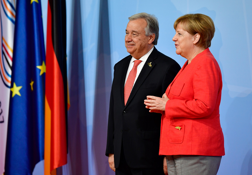 Die deutsche Bundeskanzlerin Angela Merkel und UN-Generalsekretär António Guterres am Samstag in Hamburg