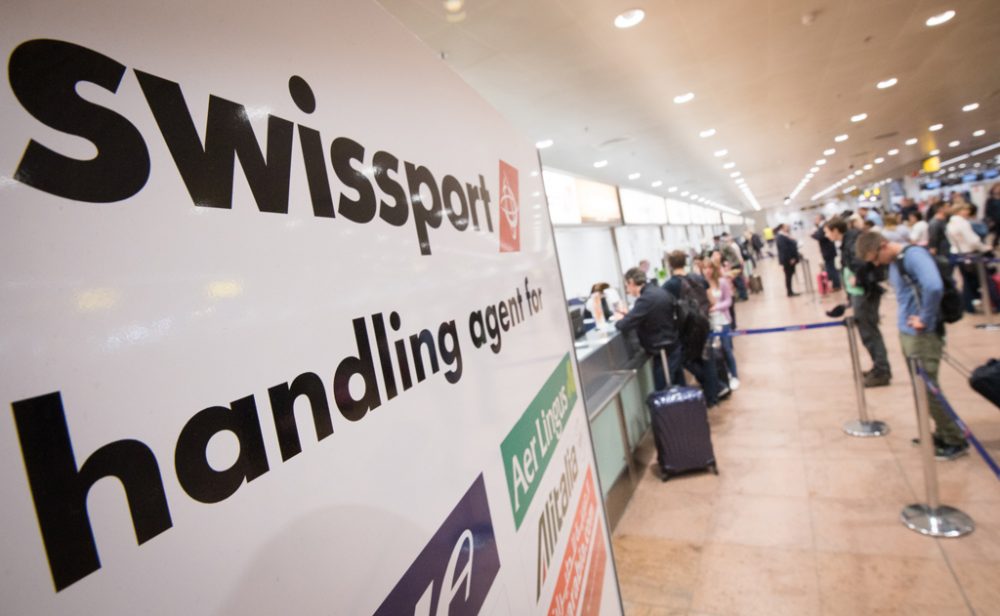 Swissport-Schild am Brüsseler Flughafen Zaventem (Archivbild: Benoit Doppagne/Belga)