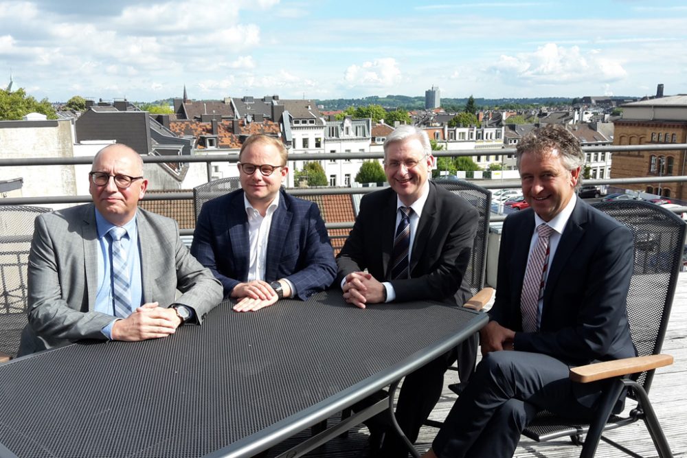 Arbeitgebervertreter aus Ostbelgien, Belgisch-Limburg, Aachen und Niederländisch-Limburg: Volker Klinges, Ruben Lemmens, Ralf Bruns und Huub Narinx (v.l.n.r.)