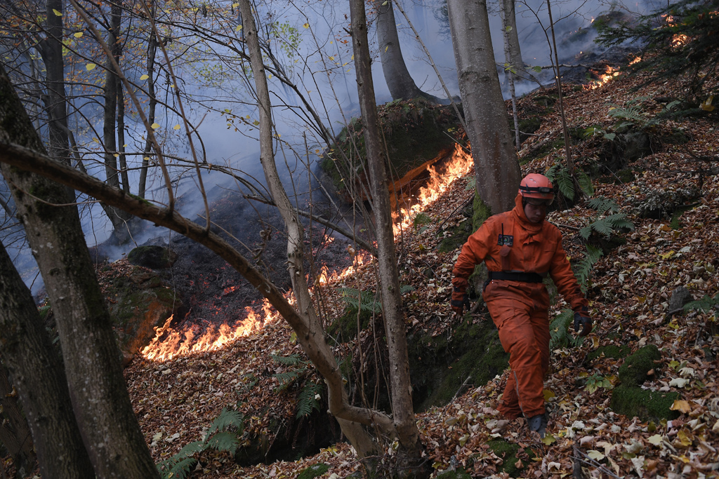 Die Feuerwehr kämpft gegen Waldbrände in Italien