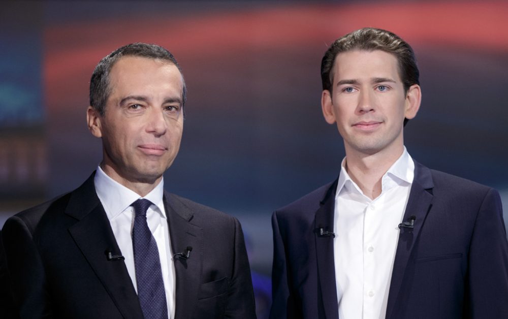 Christian Kern und Sebastian Kurz beim TV-Duell am 12. Oktober in Wien