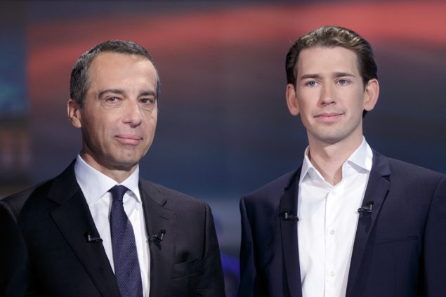 Christian Kern und Sebastian Kurz beim TV-Duell am 12. Oktober in Wien