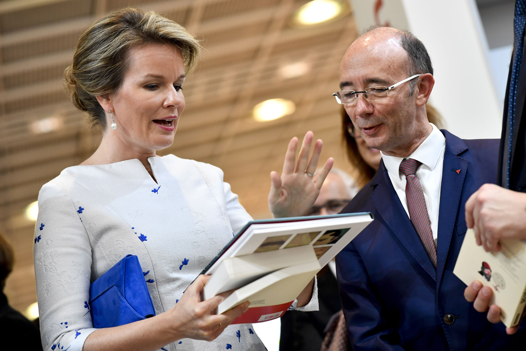 Königin Mathilde und der Brüsseler Ministerpräsident Rudy Demotte am Donnerstag auf der Frankfurter Buchmesse