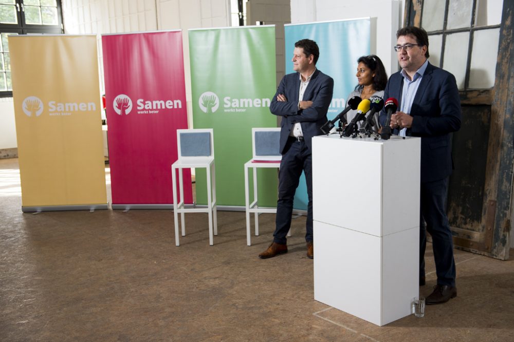 Tom Meeuws (SP.A), Jinnih Beels und Wouter Van Besien (Groen)