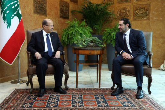 Ministerpräsident Hariri (r.) bei Staatspräsident Aoun.